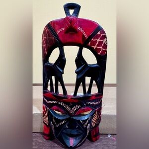 African Red and Black Carved Wooden wall hanging. Brand new